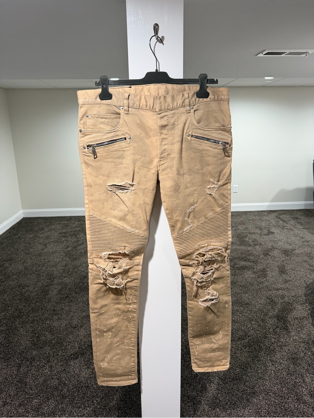 Balmain Biker Biege Desert Camo Moto Denim Pants
